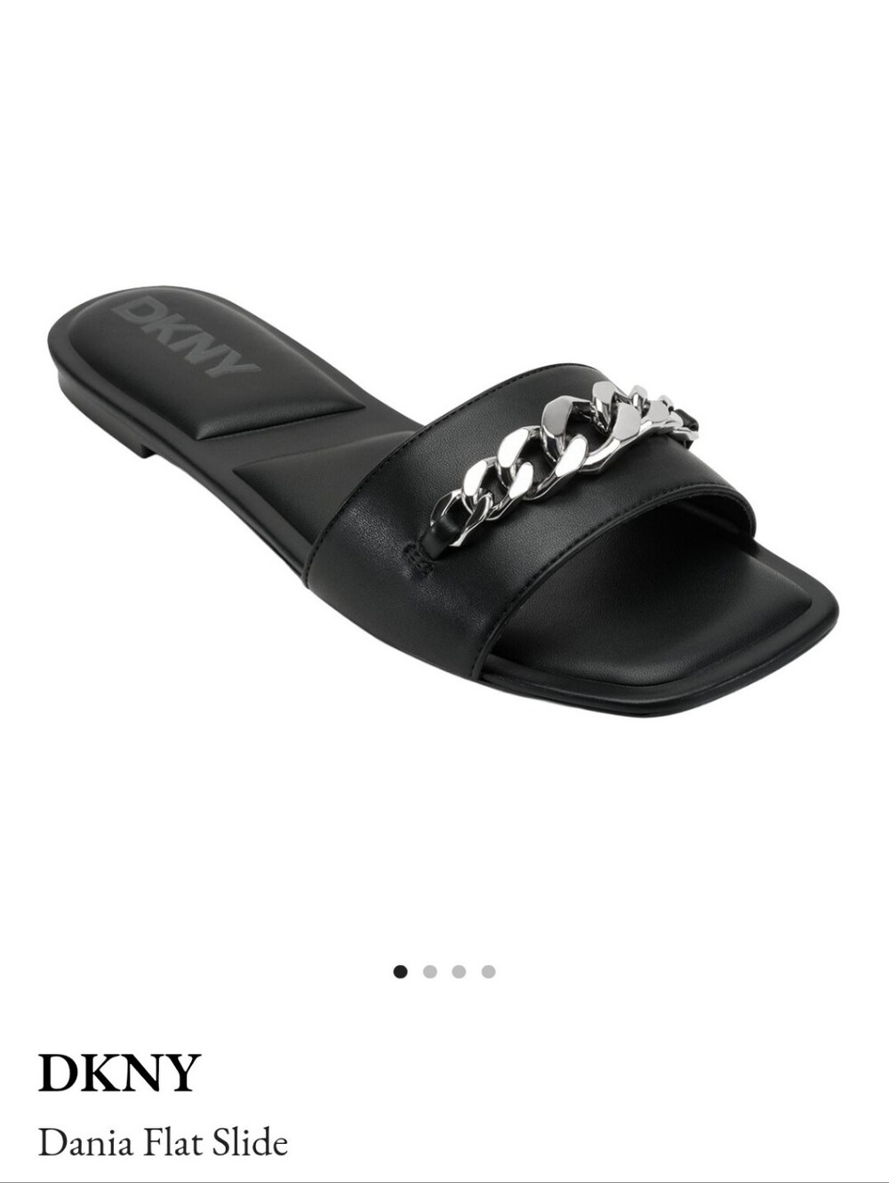 DKNY NEW IN BOX BLACK FLAT SLIDE SUMMER SANDALS W/SILVER CHAIN - Picture 4 of 10